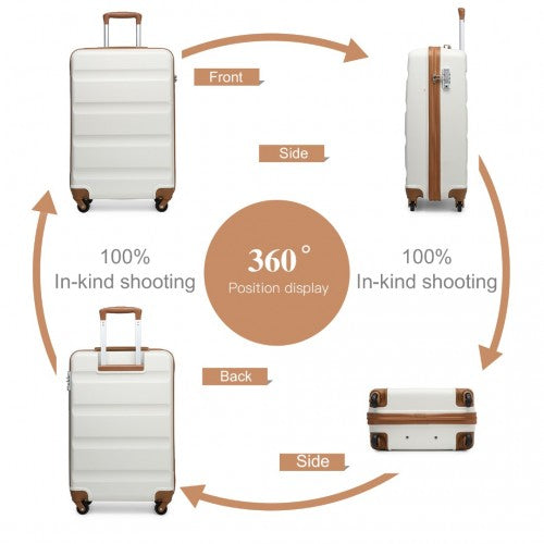 K1991-1L - Kono 19 Inch Horizontal Design ABS Hard Shell Suitcase With TSA Lock - Cream by LuluBags
