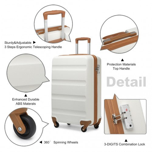 K1991-1L - Kono 19 Inch Horizontal Design ABS Hard Shell Suitcase With TSA Lock - Cream by LuluBags