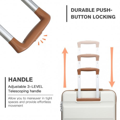 K1991-1L - Kono 19 Inch Horizontal Design ABS Hard Shell Suitcase With TSA Lock - Cream by LuluBags