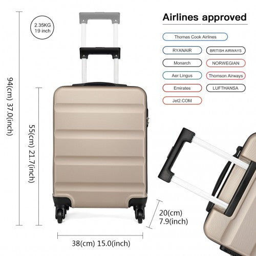 K1991-1L - Kono 19 Inch Horizontal Design ABS Hard Shell Suitcase With TSA Lock - Gold | Neil's Luggage Store