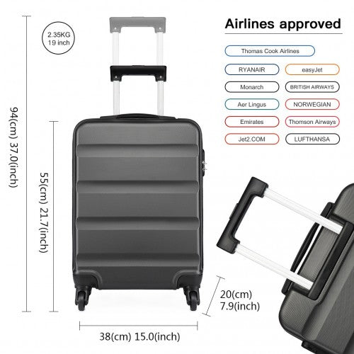 K1991-1L - Kono 19 Inch Horizontal Design ABS Hard Shell Suitcase With TSA Lock - Grey by LuluBags