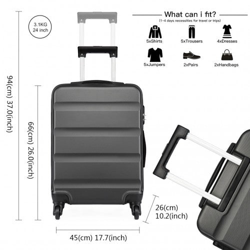 K1991-1L - Kono 24 Inch Horizontal Design ABS Hard Shell Suitcase With TSA Lock - Grey | Neil's Luggage Store
