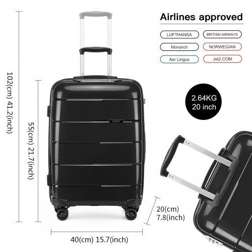 K2092L - Kono Bright Hard Shell PP Suitcase 3 Pieces Set - Classic Collection - Black | Neil's Luggage Store