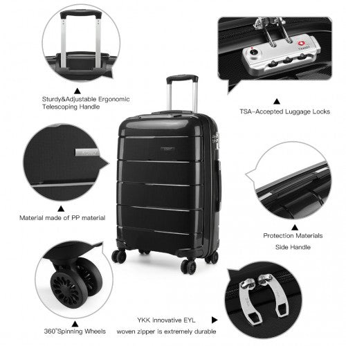 K1997L - KONO 20 INCH CABIN SIZE HARD SHELL PP SUITCASE - BLACK | Neil's Luggage Store