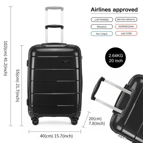 K1997L - KONO 20 INCH CABIN SIZE HARD SHELL PP SUITCASE - BLACK | Neil's Luggage Store