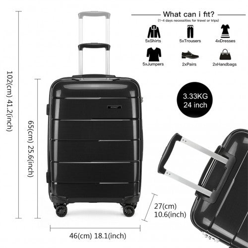 K1997L - KONO 24 INCH HARD SHELL PP SUITCASE - BLACK | Neil's Luggage Store