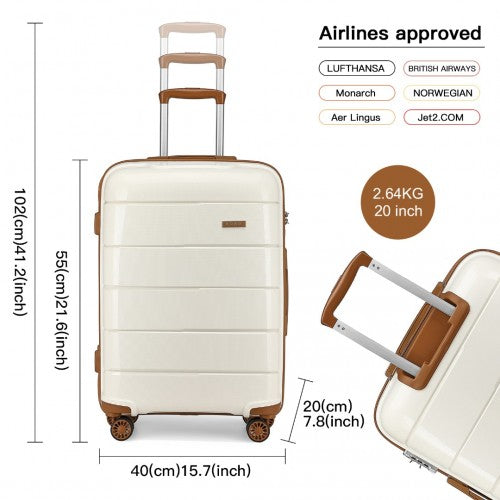 K1997L - KONO 20 INCH CABIN SIZE HARD SHELL PP SUITCASE - CREAM | Neil's Luggage Store