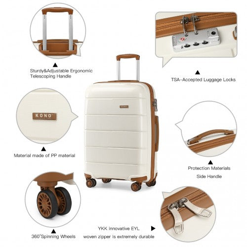 K1997L - KONO 24 INCH HARD SHELL PP SUITCASE - CREAM | Neil's Luggage Store