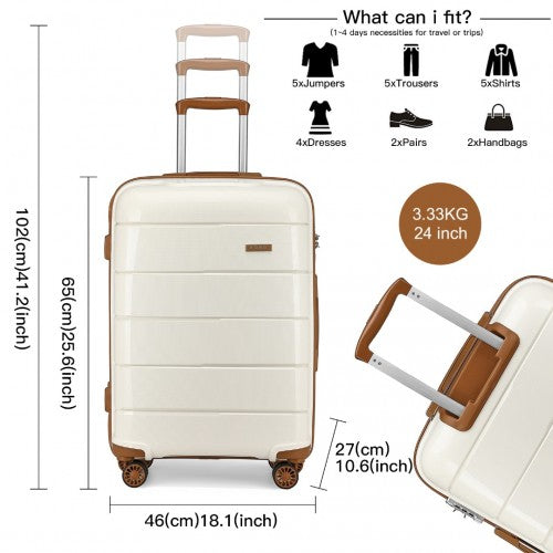 K1997L - KONO 24 INCH HARD SHELL PP SUITCASE - CREAM | Neil's Luggage Store