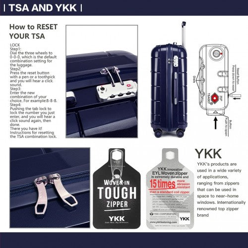 K1997L - KONO 20 INCH CABIN SIZE HARD SHELL PP SUITCASE - NAVY | Neil's Luggage Store