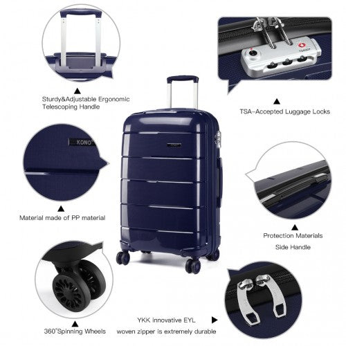 K1997L - KONO 20 INCH CABIN SIZE HARD SHELL PP SUITCASE - NAVY | Neil's Luggage Store
