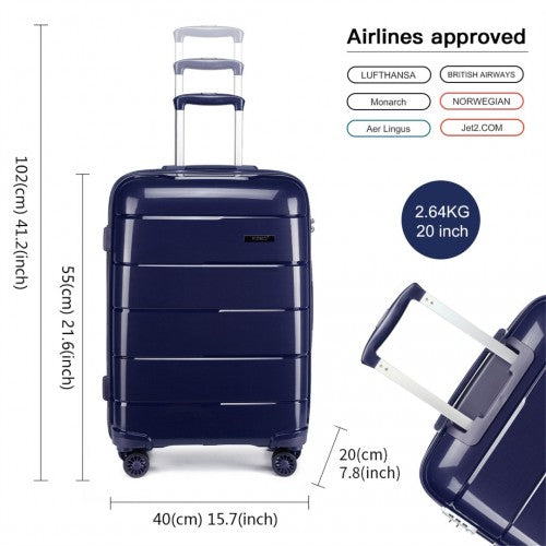 K1997L - KONO 20 INCH CABIN SIZE HARD SHELL PP SUITCASE - NAVY | Neil's Luggage Store