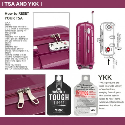 K1997L - KONO 20 INCH CABIN SIZE HARD SHELL PP SUITCASE - PURPLE | Neil's Luggage Store