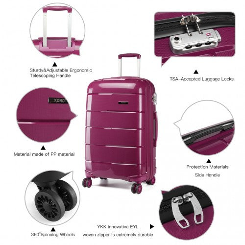 K1997L - KONO 20 INCH CABIN SIZE HARD SHELL PP SUITCASE - PURPLE | Neil's Luggage Store