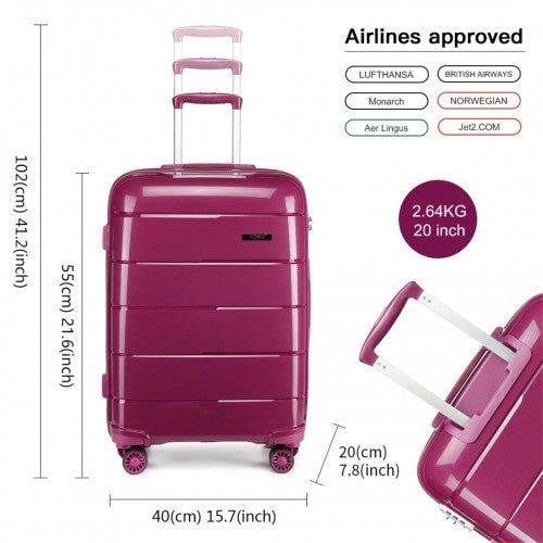 K1997L - KONO 20 INCH CABIN SIZE HARD SHELL PP SUITCASE - PURPLE | Neil's Luggage Store