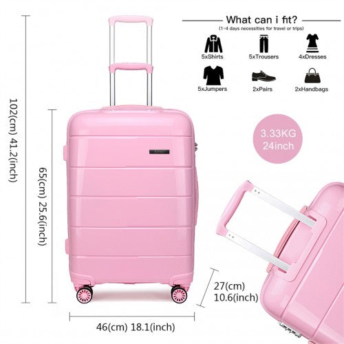 K1997L - KONO 24 INCH HARD SHELL PP SUITCASE - PINK | Neil's Luggage Store