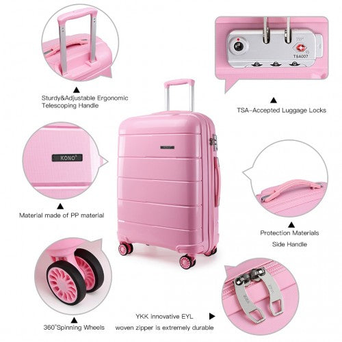 K1997L - KONO 24 INCH HARD SHELL PP SUITCASE - PINK | Neil's Luggage Store