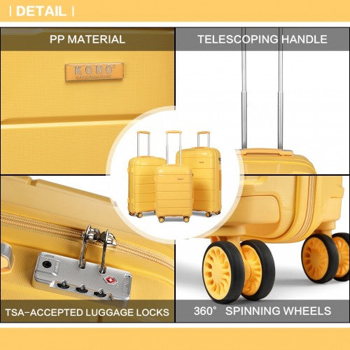 K1997L - KONO 24 INCH HARD SHELL PP SUITCASE - YELLOW | Neil's Luggage Store