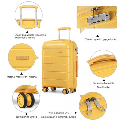 K1997L - KONO 24 INCH HARD SHELL PP SUITCASE - YELLOW | Neil's Luggage Store