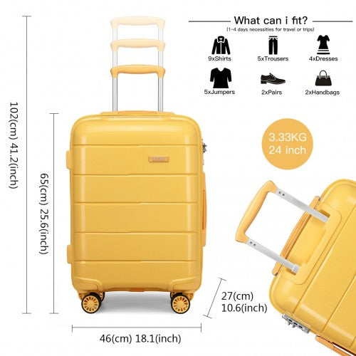 K1997L - KONO 24 INCH HARD SHELL PP SUITCASE - YELLOW | Neil's Luggage Store