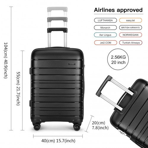 K2091L - Kono 20 Inch Multi Texture Hard Shell PP Suitcase - Classic Collection - Black | Neil's Luggage Store
