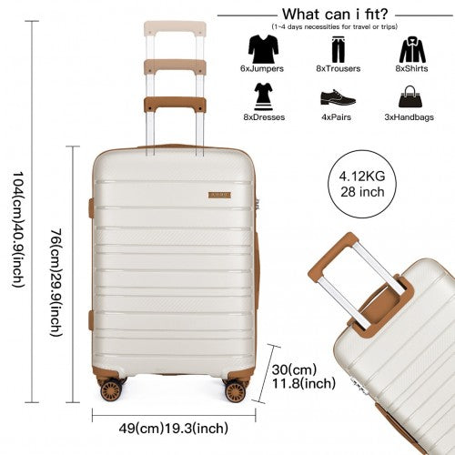 K2091L - Kono 28 Inch Multi Texture Hard Shell PP Suitcase - Classic Collection - Cream | Neil's Luggage Store