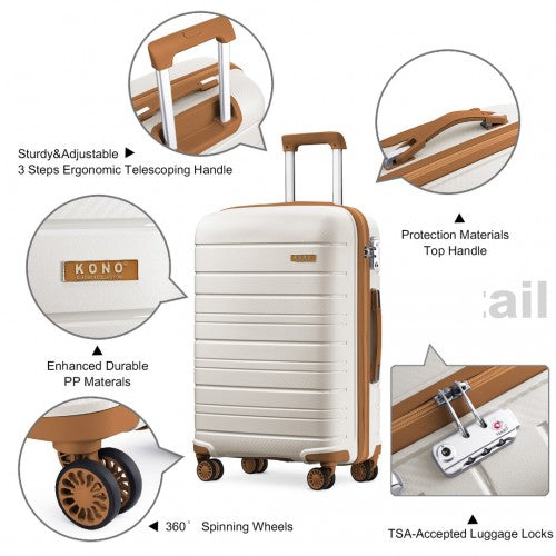 K2091L - Kono 28 Inch Multi Texture Hard Shell PP Suitcase - Classic Collection - Cream | Neil's Luggage Store