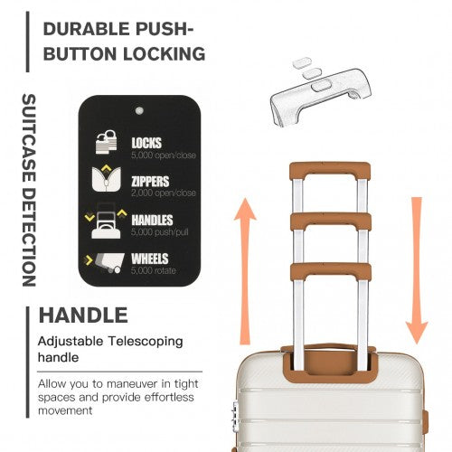 K2091L - Kono 24 Inch Multi Texture Hard Shell PP Suitcase - Classic Collection - Cream | Neil's Luggage Store