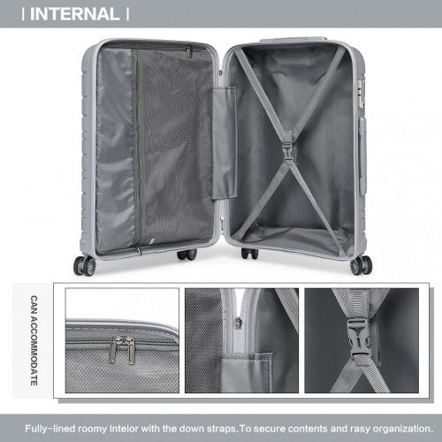 K2091L - Kono 24 Inch Multi Texture Hard Shell PP Suitcase - Classic Collection - Grey | Neil's Luggage Store