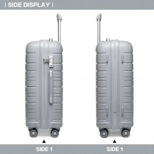 K2091L - Kono 24 Inch Multi Texture Hard Shell PP Suitcase - Classic Collection - Grey | Neil's Luggage Store
