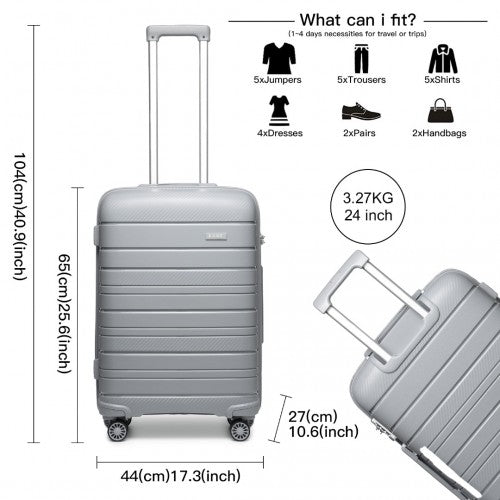 K2091L - Kono 24 Inch Multi Texture Hard Shell PP Suitcase - Classic Collection - Grey | Neil's Luggage Store
