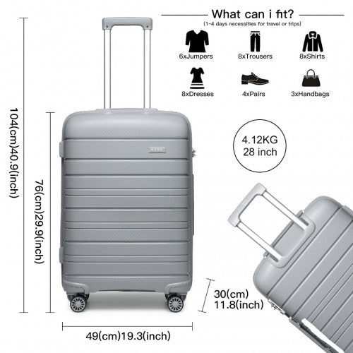 K2091L - Kono 28 Inch Multi Texture Hard Shell PP Suitcase - Classic Collection - Grey | Neil's Luggage Store