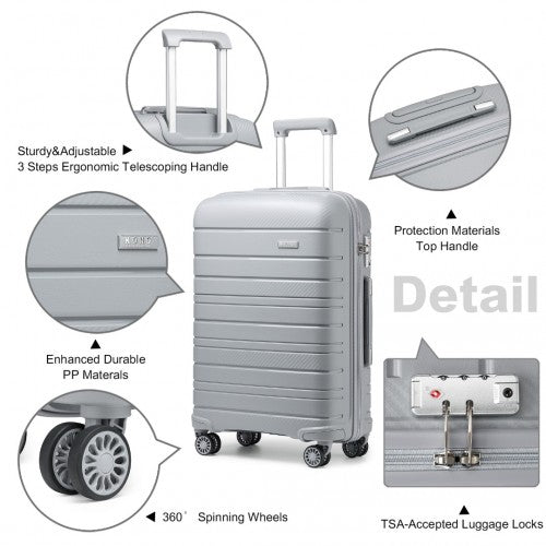 K2091L - Kono 28 Inch Multi Texture Hard Shell PP Suitcase - Classic Collection - Grey | Neil's Luggage Store