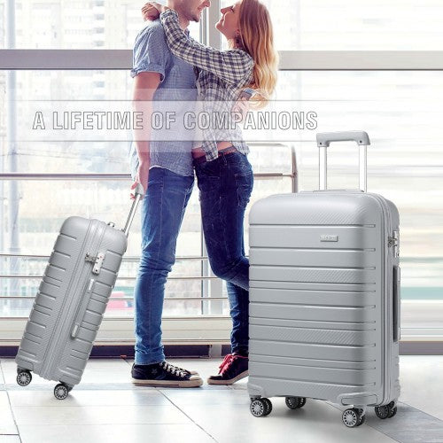 K2091L - Kono 28 Inch Multi Texture Hard Shell PP Suitcase - Classic Collection - Grey | Neil's Luggage Store