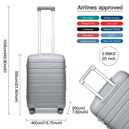 K2091L - Kono 20 Inch Multi Texture Hard Shell PP Suitcase - Classic Collection - Grey | Neil's Luggage Store