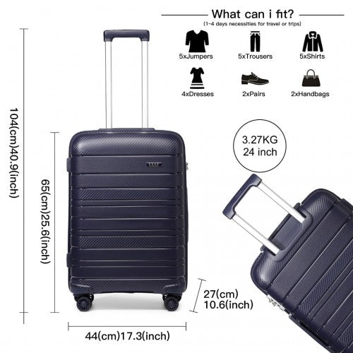 K2091L - Kono 24 Inch Multi Texture Hard Shell PP Suitcase - Classic Collection - Navy | Neil's Luggage Store