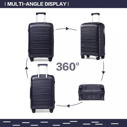 K2091L - Kono 24 Inch Multi Texture Hard Shell PP Suitcase - Classic Collection - Navy | Neil's Luggage Store