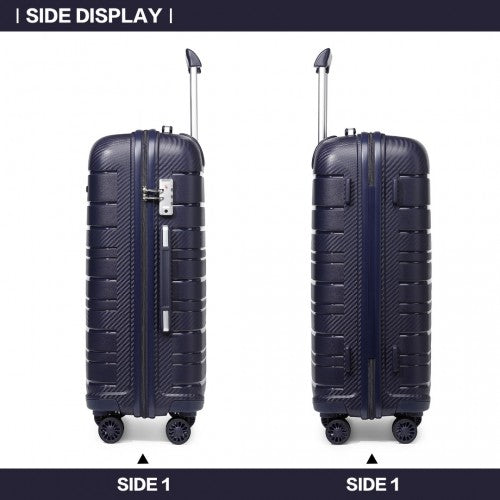 K2091L - Kono 24 Inch Multi Texture Hard Shell PP Suitcase - Classic Collection - Navy | Neil's Luggage Store