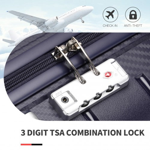 K2091L - Kono Multi Texture Hard Shell PP Suitcase With TSA Lock And Vanity Case 4 Pieces Set - Classic Collection - Navy | Neil's Luggage Store