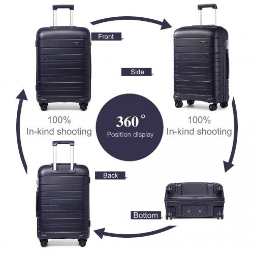 K2091L - Kono Multi Texture Hard Shell PP Suitcase With TSA Lock And Vanity Case 4 Pieces Set - Classic Collection - Navy | Neil's Luggage Store