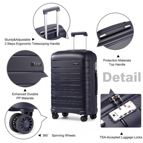K2091L - Kono Multi Texture Hard Shell PP Suitcase With TSA Lock And Vanity Case 4 Pieces Set - Classic Collection - Navy | Neil's Luggage Store
