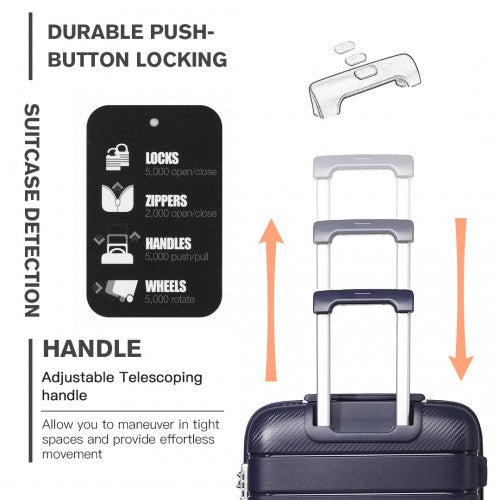 K2091L - Kono Multi Texture Hard Shell PP Suitcase With TSA Lock And Vanity Case 4 Pieces Set - Classic Collection - Navy | Neil's Luggage Store