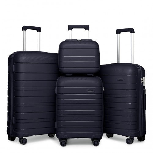 K2091L - Kono Multi Texture Hard Shell PP Suitcase With TSA Lock And Vanity Case 4 Pieces Set - Classic Collection - Navy | Neil's Luggage Store