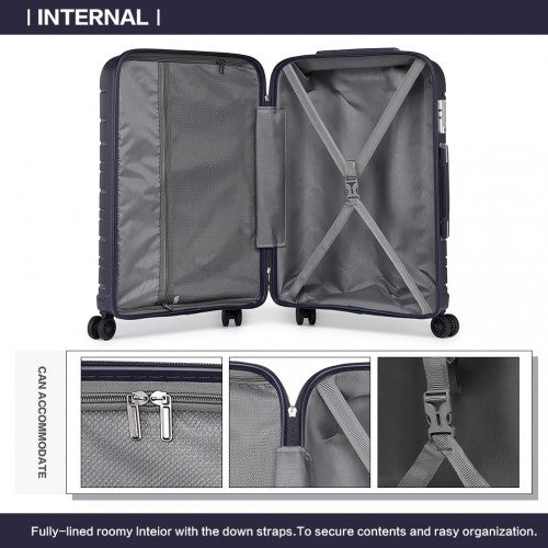 K2091L - Kono Multi Texture Hard Shell PP Suitcase With TSA Lock And Vanity Case 4 Pieces Set - Classic Collection - Navy | Neil's Luggage Store