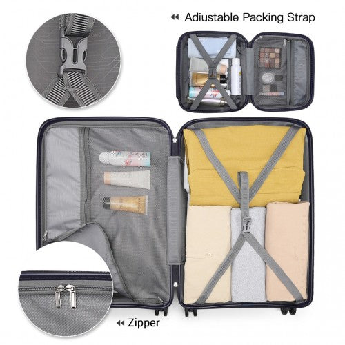 K2091L - Kono Multi Texture Hard Shell PP Suitcase With TSA Lock And Vanity Case 4 Pieces Set - Classic Collection - Navy | Neil's Luggage Store