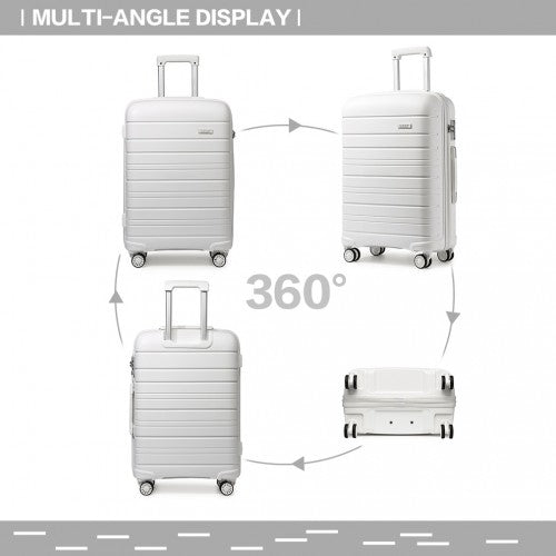 K2091L - Kono 20 Inch Multi Texture Hard Shell PP Suitcase - Classic Collection - White | Neil's Luggage Store