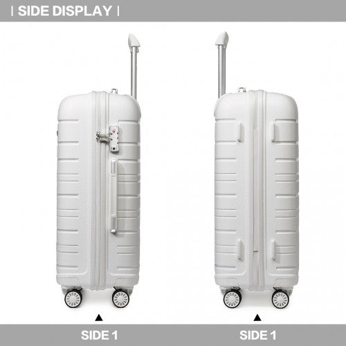 K2091L - Kono 20 Inch Multi Texture Hard Shell PP Suitcase - Classic Collection - White | Neil's Luggage Store