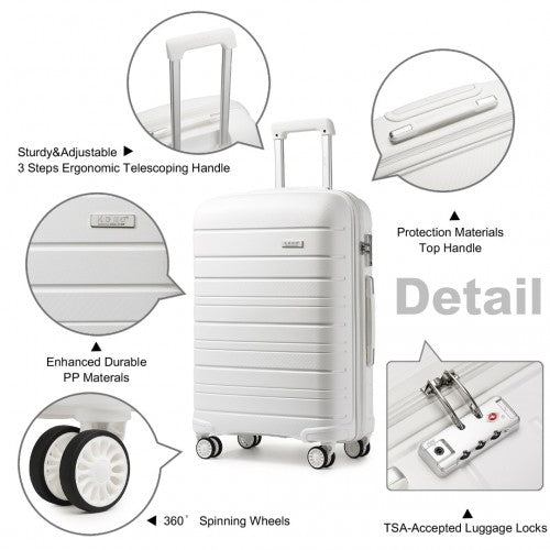 K2091L - Kono 20 Inch Multi Texture Hard Shell PP Suitcase - Classic Collection - White | Neil's Luggage Store