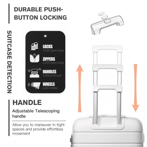 K2091L - Kono 20 Inch Multi Texture Hard Shell PP Suitcase - Classic Collection - White | Neil's Luggage Store