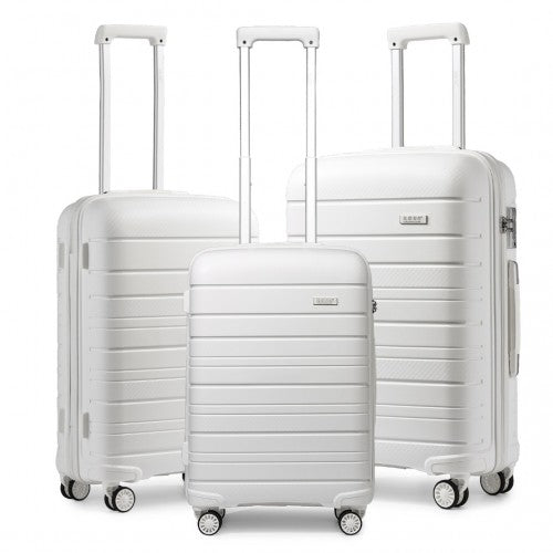 K2091L - Kono Multi Texture Hard Shell PP Suitcase 3 Pieces Set - Classic Collection - White | Neil's Luggage Store